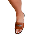 Tan - Side - Where´s That From Womens-Ladies Emmeline Buckle Faux Leather Single Strap Sliders