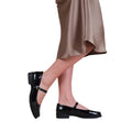 Black - Back - Where´s That From Womens-Ladies Kingston Patent Leather Buckle Detail Wide Low Heel Shoes