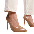 Mocha - Side - Where´s That From Womens-Ladies Kyra Patent Leather Pointed Wide High Stiletto Heel Pumps