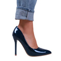 Navy - Back - Where´s That From Womens-Ladies Kyra Patent Leather Pointed Wide High Stiletto Heel Pumps