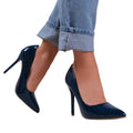 Navy - Side - Where´s That From Womens-Ladies Kyra Patent Leather Pointed Wide High Stiletto Heel Pumps