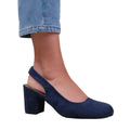 Navy - Back - Where´s That From Womens-Ladies Edith Suede Sling Back Wide Block Heel Shoes