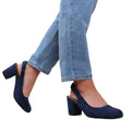 Navy - Side - Where´s That From Womens-Ladies Edith Suede Sling Back Wide Block Heel Shoes