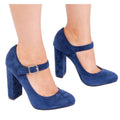 Navy Blue - Front - Where´s That From Womens-Ladies Michelle Suede High Block Heel Pumps