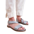 Silver - Back - Where´s That From Womens-Ladies Studio Threaded Faux Leather Wide Strap Flat Sandals