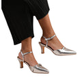 Silver - Back - Where´s That From Womens-Ladies Memphis Metallic Multi-Buckle Detail Wide Low Heel Sandals