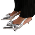 Silver - Side - Where´s That From Womens-Ladies Santorini Bow Kitten Heel Wide Kitten Heel Sandals