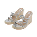 Silver - Front - Where´s That From Womens-Ladies Ohio Diamante Faux Leather Multi Strap Wedge Wide Sandals