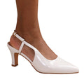 White - Front - Where´s That From Womens-Ladies Milos Pointed Patent Leather Sling Back Low Heel Sandals