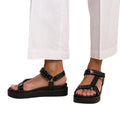 Black - Back - Where´s That From Womens-Ladies Hawaii Studded Patent Leather Multi Strap Wide Sandals