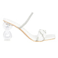 White - Side - Where´s That From Womens-Ladies New Diamante PU Buckle Detail Mid Heel Sandals