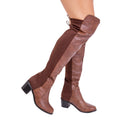 Brown - Back - Where´s That From Womens-Ladies Britta Faux Leather Mid Heel Thigh-High Boots