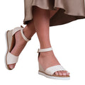 Cream - Back - Where´s That From Womens-Ladies Dusk Buckle PU Ankle Strap Wedge