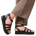 Black - Back - Where´s That From Womens-Ladies Dubai PU Wide Mid Platform Gladiator Sandals