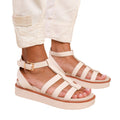 Cream - Front - Where´s That From Womens-Ladies Dubai PU Wide Mid Platform Gladiator Sandals