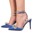 Blue - Front - Where´s That From Womens-Ladies Fanen Bow Diamante Stiletto Heel High Heels