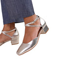 Silver - Back - Where´s That From Womens-Ladies Peru Faux Leather Crossover Strap Wide Low Block Heel Sandals