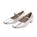 Silver - Front - Where´s That From Womens-Ladies Minsk PU Buckle Detail Wide Low Heel Ballet Shoes