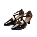 Black - Front - Where´s That From Womens-Ladies Colorado Patent Leather Crossover Strap Medium Block Heel Sandals