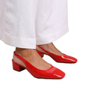 Red - Back - Where´s That From Womens-Ladies Michigan Patent Leather Sling Back Low Block Heel Sandals