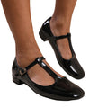 Black - Back - Where´s That From Womens-Ladies Cairo Patent Leather T-Bar Buckle Detail Low Block Heel Shoes