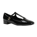 Black - Front - Where´s That From Womens-Ladies Cairo Patent Leather T-Bar Buckle Detail Low Block Heel Shoes