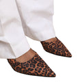 Brown-Black - Back - Where´s That From Womens-Ladies New Leopard Print Satin Elastic Slingback Kitten Heel Sandals