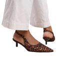 Brown-Black - Front - Where´s That From Womens-Ladies New Leopard Print Satin Elastic Slingback Kitten Heel Sandals