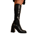 Black - Back - Where´s That From Womens-Ladies Zhuri PU Side Zip Stretch Medium Block Heel Knee-High Boots