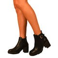 Black - Back - Where´s That From Womens-Ladies Kali PU Buckle Detail Stretch Medium Block Heel Ankle Boots