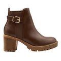 Brown - Front - Where´s That From Womens-Ladies Kali PU Buckle Detail Stretch Medium Block Heel Ankle Boots