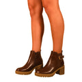 Brown - Back - Where´s That From Womens-Ladies Kali PU Buckle Detail Stretch Medium Block Heel Ankle Boots