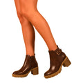 Brown - Side - Where´s That From Womens-Ladies Kali PU Buckle Detail Stretch Medium Block Heel Ankle Boots