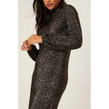 Grey-Black - Side - Dorothy Perkins Womens-Ladies Animal Print Plisse High-Neck Midi Dress