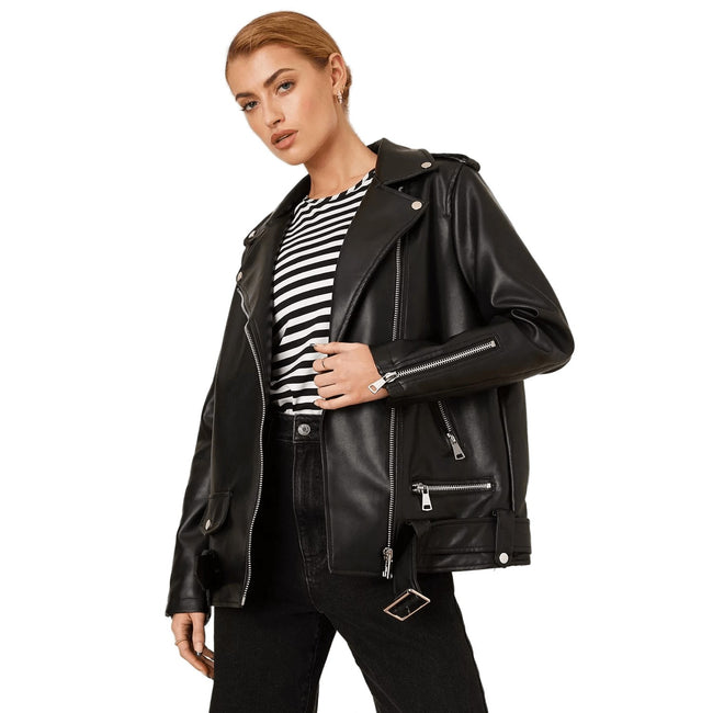 Dorothy Perkins Womens Ladies Faux Leather Oversized Biker Jacket Discounts on great Brands