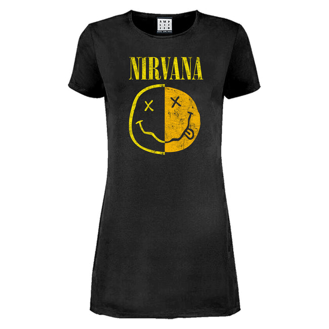 Amplified Womens Ladies Spliced Smiley Nirvana T Shirt Dress Discounts on great Brands